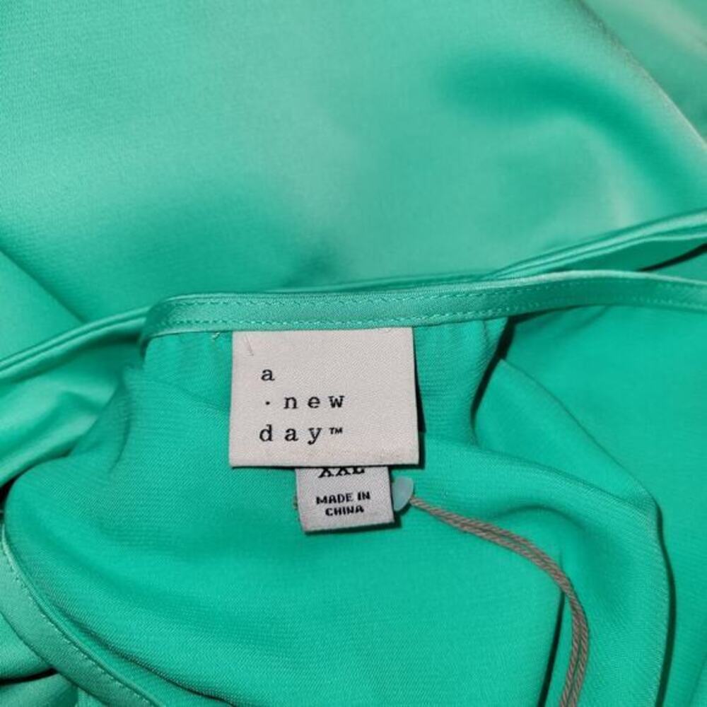 Women Halter Satin‎ Slip Dress Midi Size 2XL Aqua Green Event Cocktail Plus Size - Picture 4 of 9